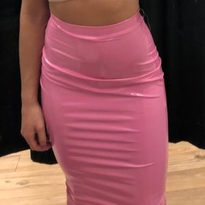 Pink latex bodycon skirt